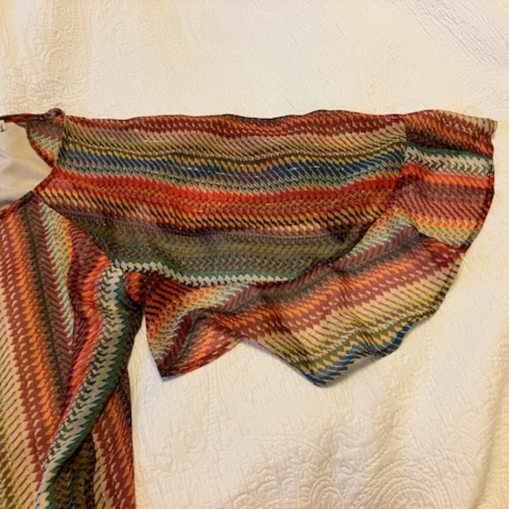 Zig Zag Multi-Colored Striped Top with Ruffled Sleeves